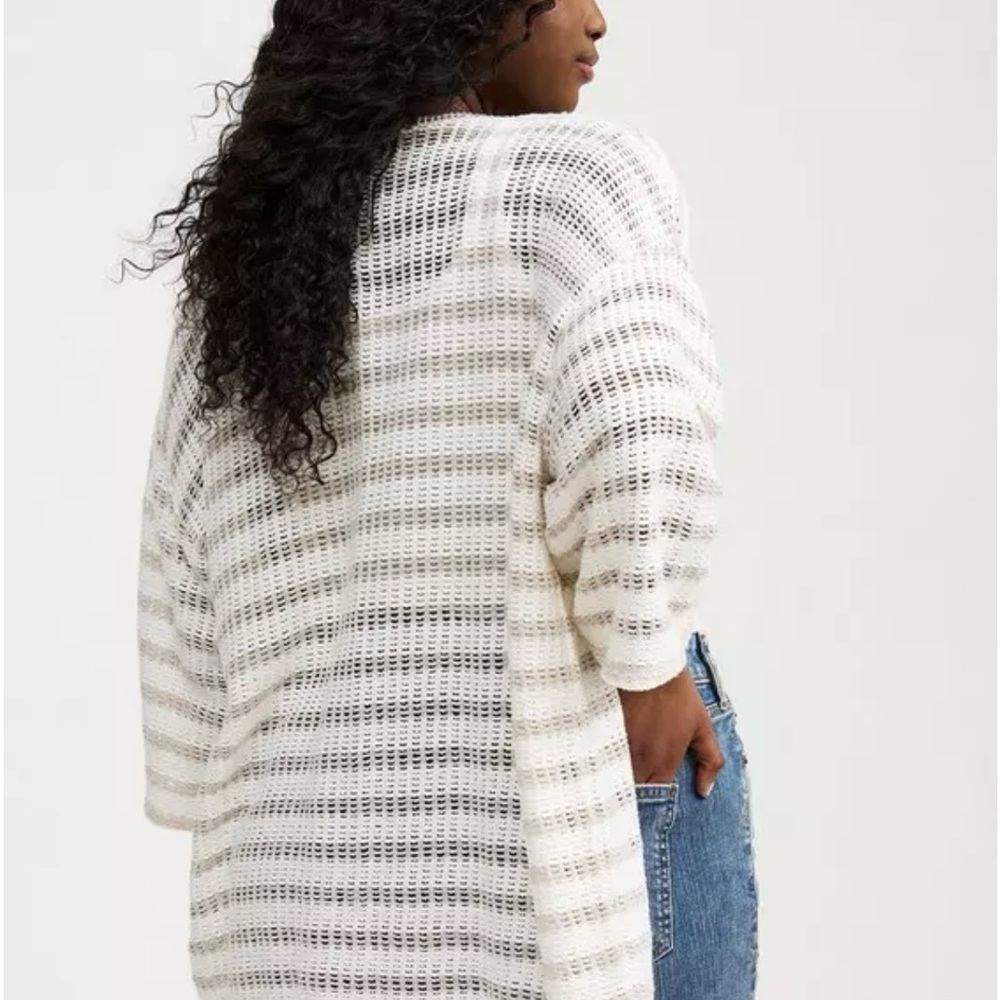 Torrid Cream and Brown Striped Open-Front Cardigan - Picture 2 of 6